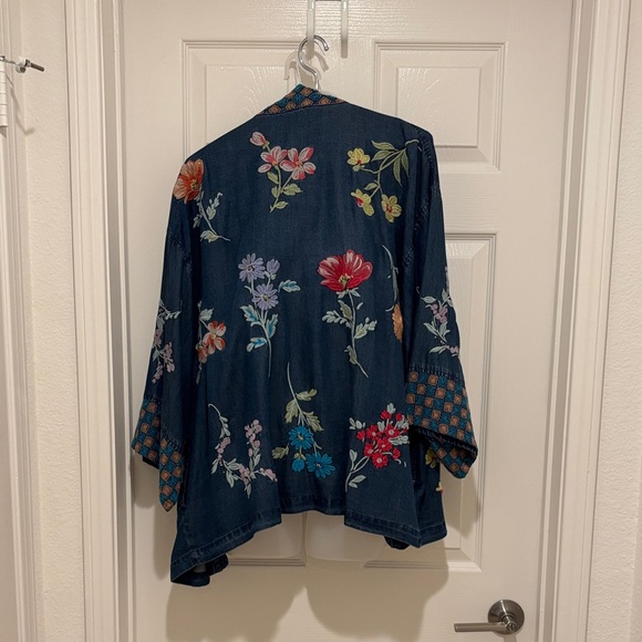 Johnny Was Navy Floral Embroidered Jean Jacket - Picture 12 of 16